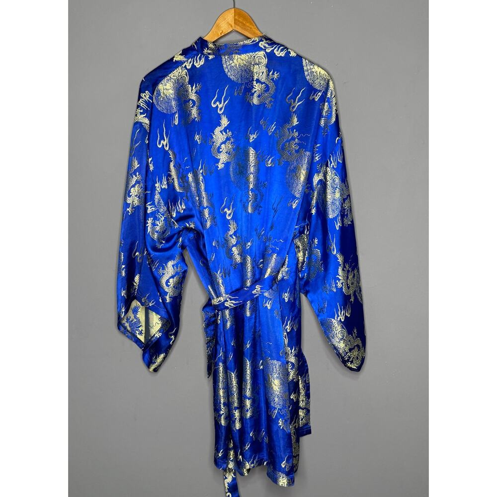 VTG Royal Blue Dragon Robe/Kimono Gold Embroidery One Size - Picture 3 of 3